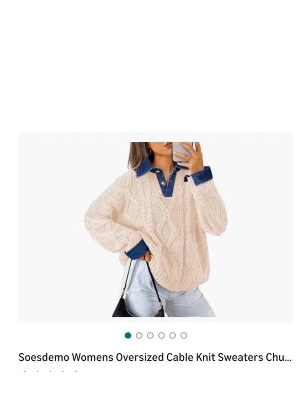 Chunky Cream Cable V-Neck Sweater with Blue Collar